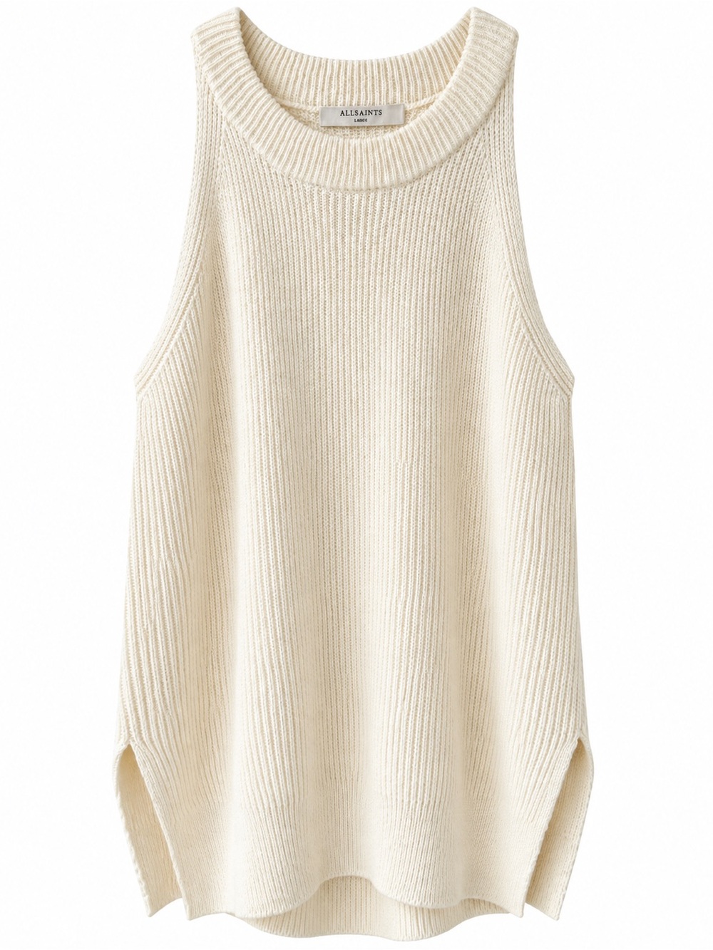 All Saints Ivory Ribbed Sleeveless Knit Top